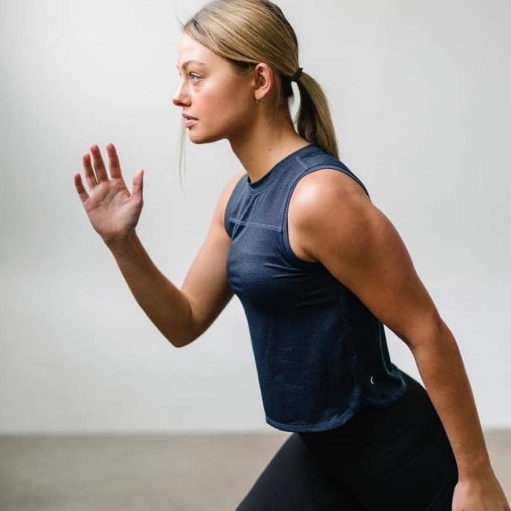 NWT ZYIA Activewear Heathered Navy Fierce Muscle Tank Size Small